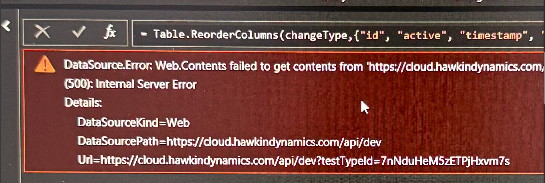 500 API Error Message